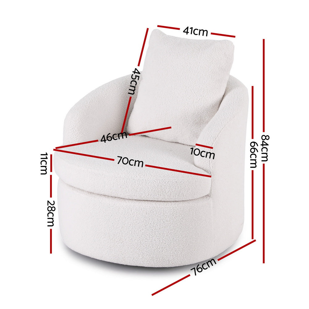 Round Swivel Armchair Extra Pillow White