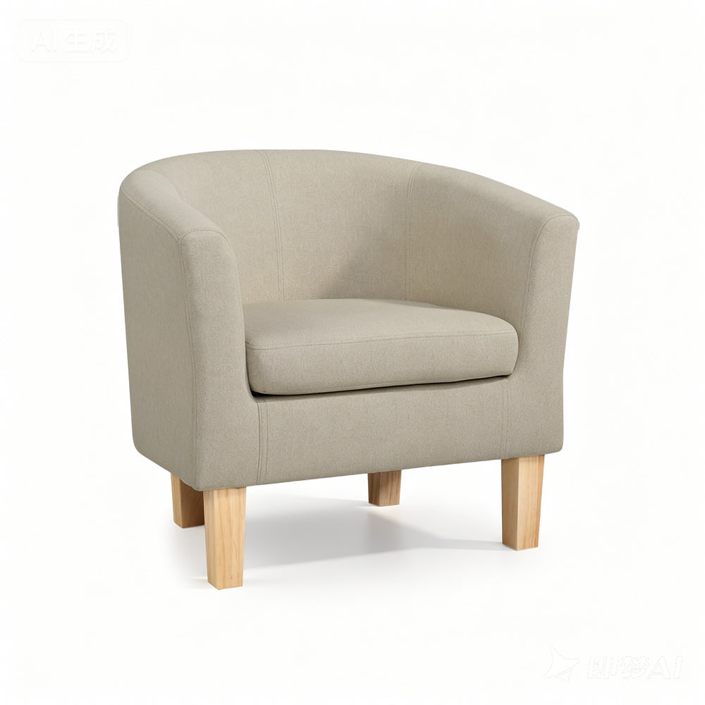 Abby Armchair Linen Accent Chair Beige Wooden Frame Extra Thick Foam