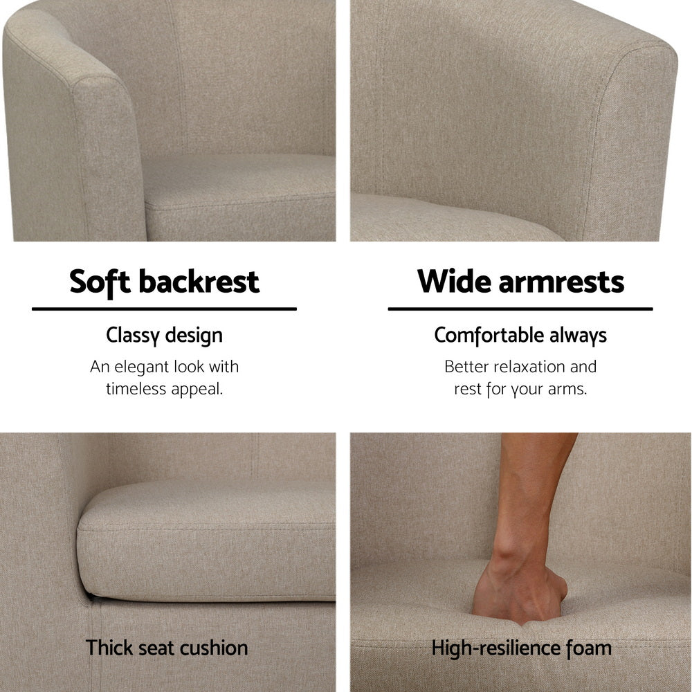 Artiss Abby Armchair Linen Accent Chair Beige Wooden Frame Extra Thick Foam