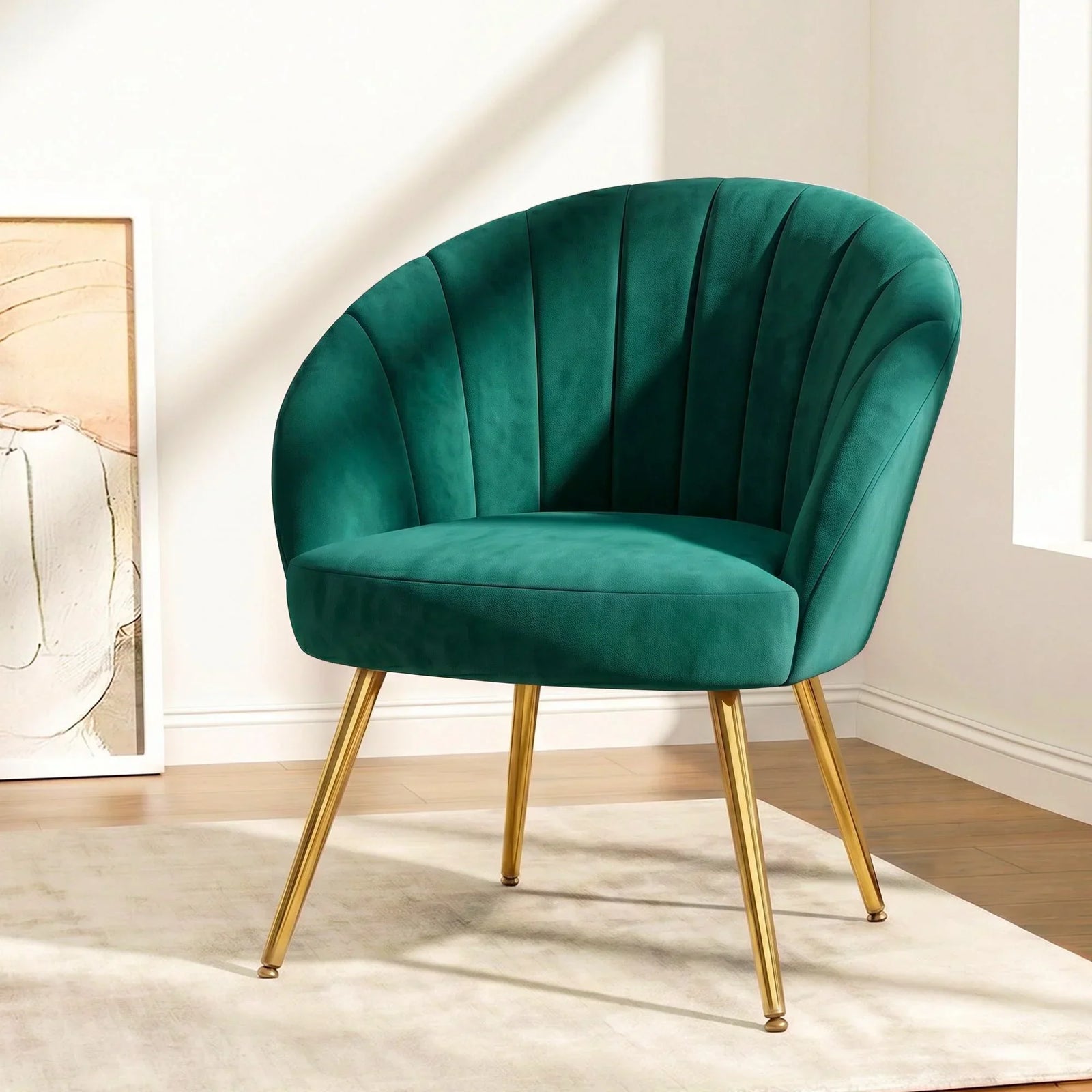 Green Velvet Accent Armchair Eloise Lounge Chair with Gold Legs