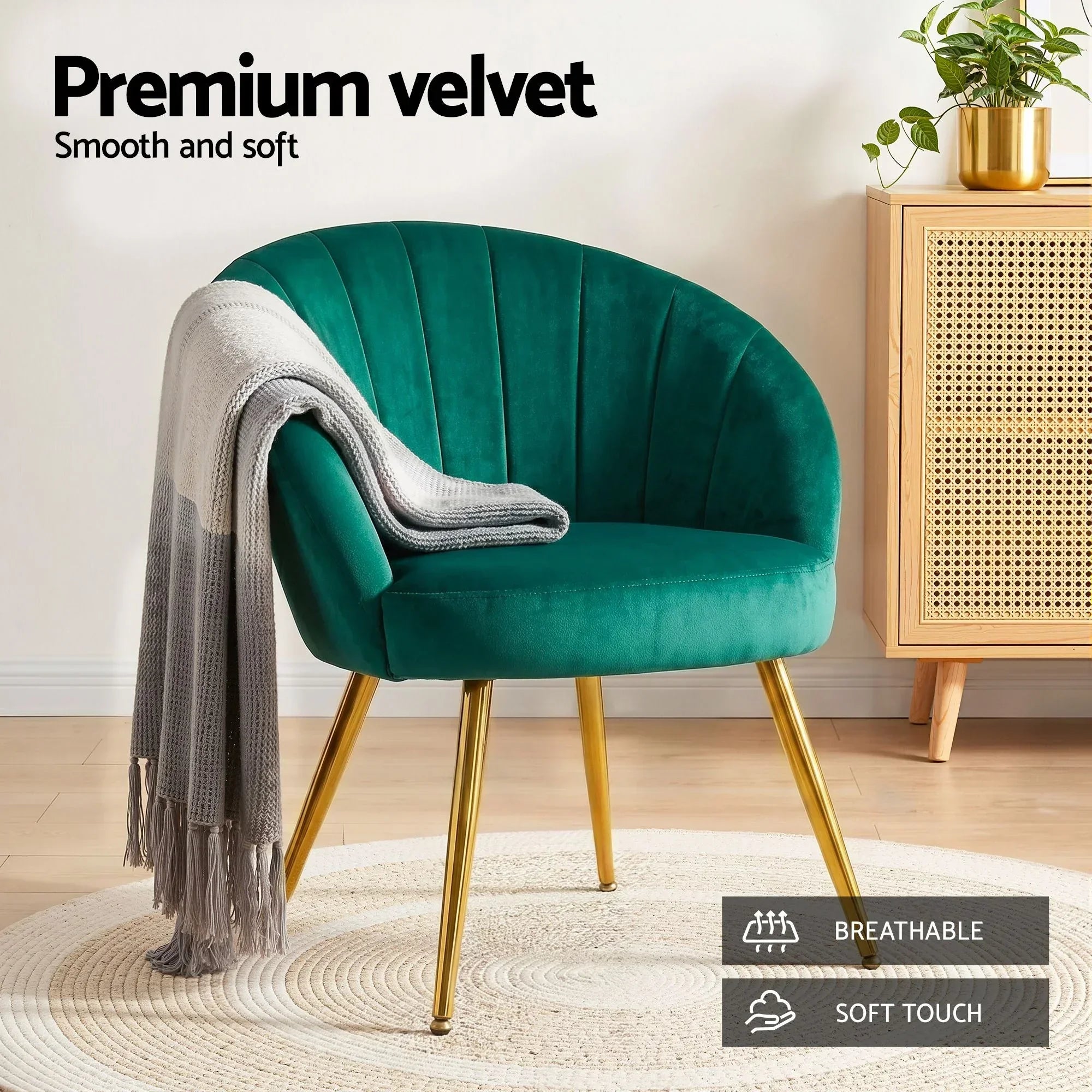 Green Velvet Accent Armchair Eloise Lounge Chair with Gold Legs