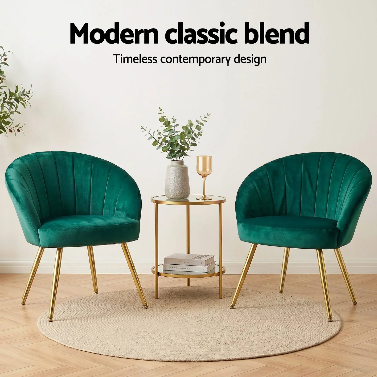 Green Velvet Accent Armchair Eloise Lounge Chair with Gold Legs