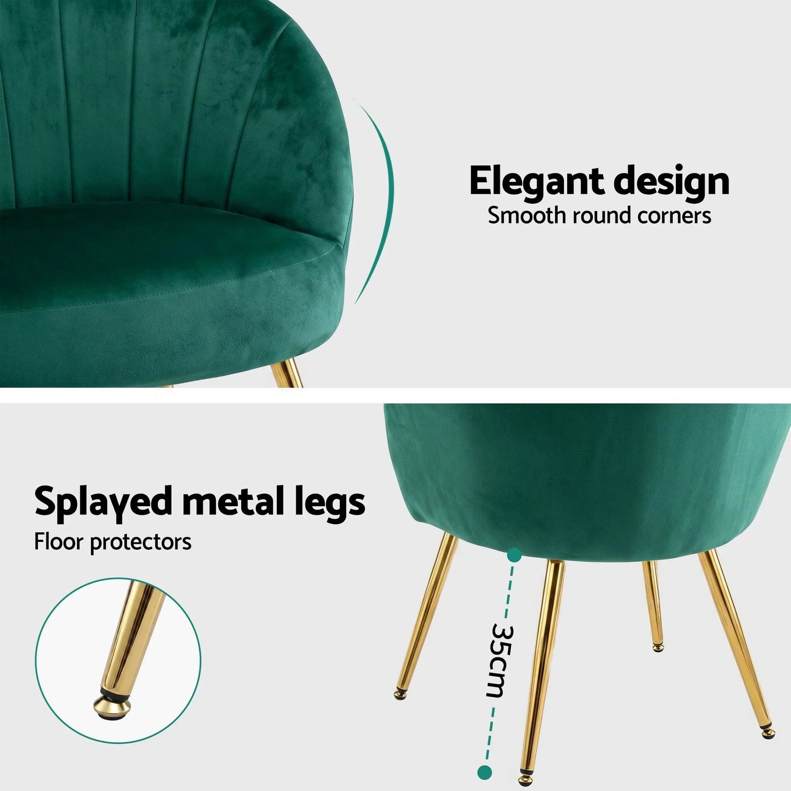 Green Velvet Accent Armchair Eloise Lounge Chair with Gold Legs