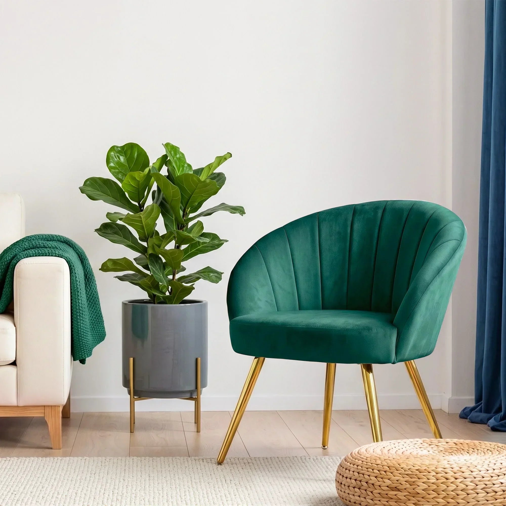 Green Velvet Accent Armchair Eloise Lounge Chair with Gold Legs