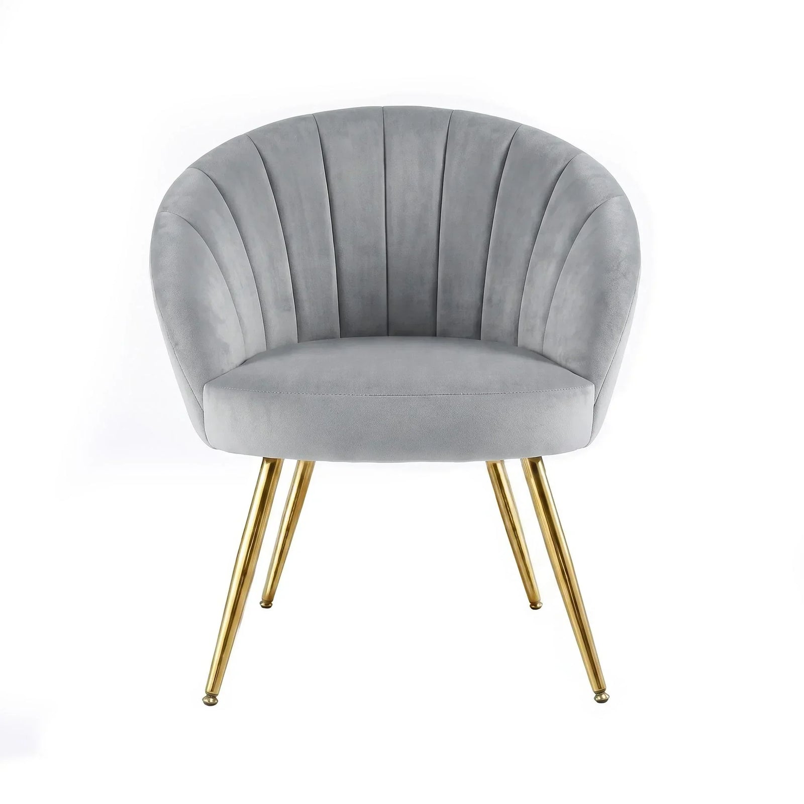 Eloise Armchair – Velvet Upholstery, Gold Splayed Legs, Wide Back, Grey