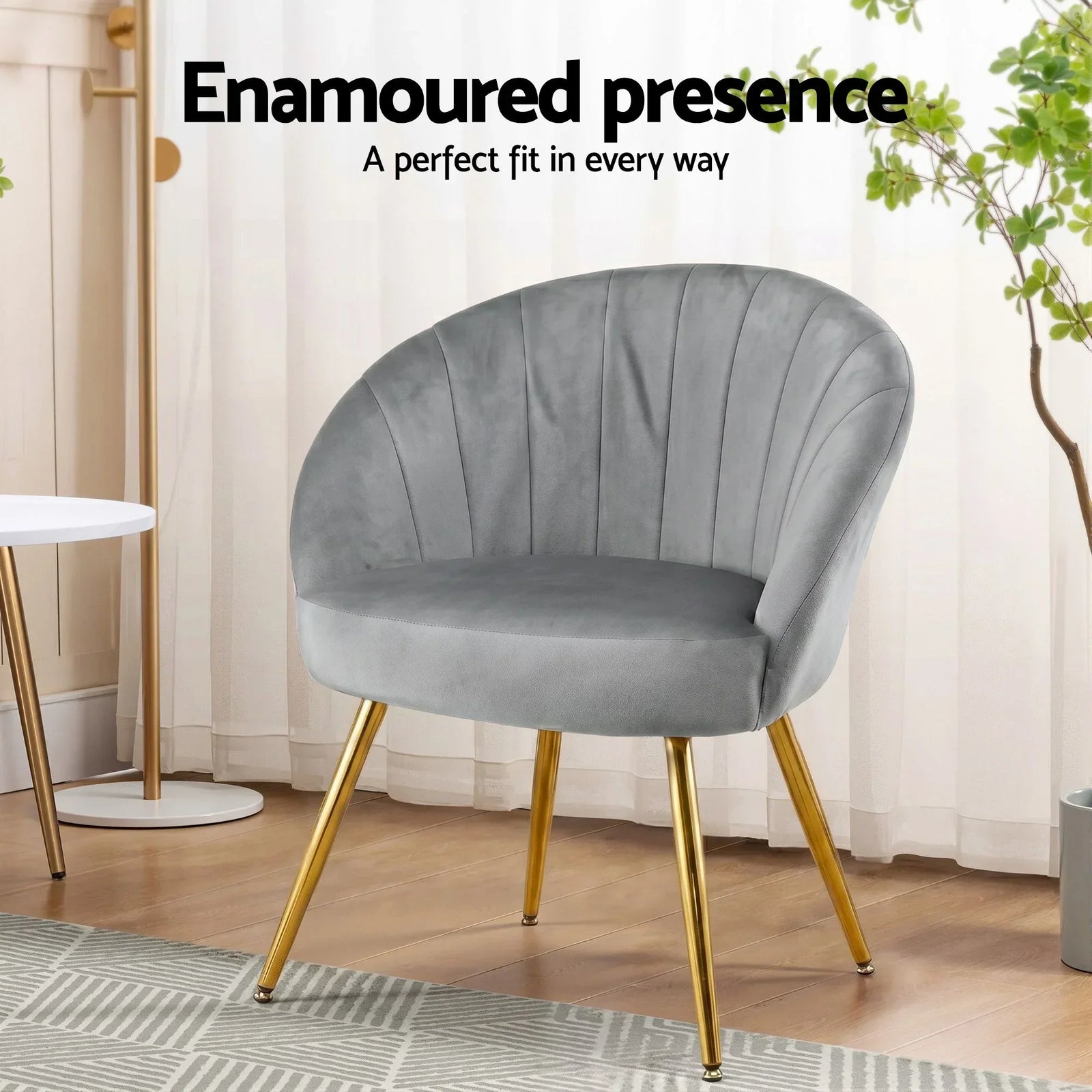 Eloise Armchair – Velvet Upholstery, Gold Splayed Legs, Wide Back, Grey
