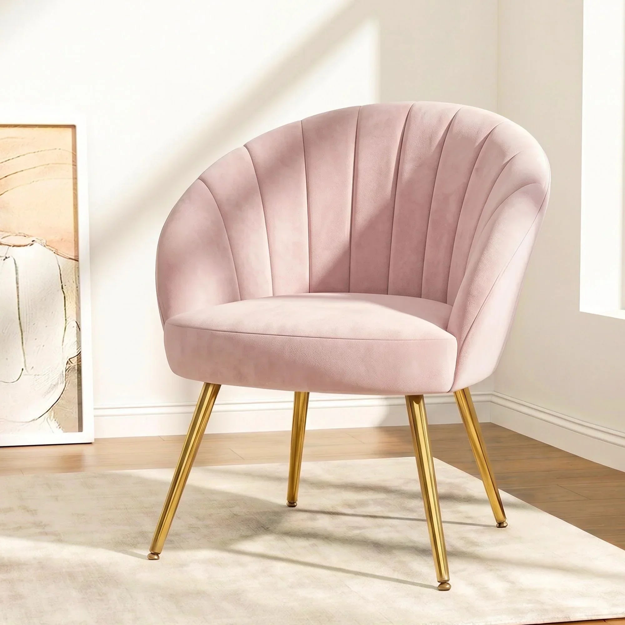 Eloise Armchair – Velvet Accent Chair, Wide Back, Gold Legs, Pink