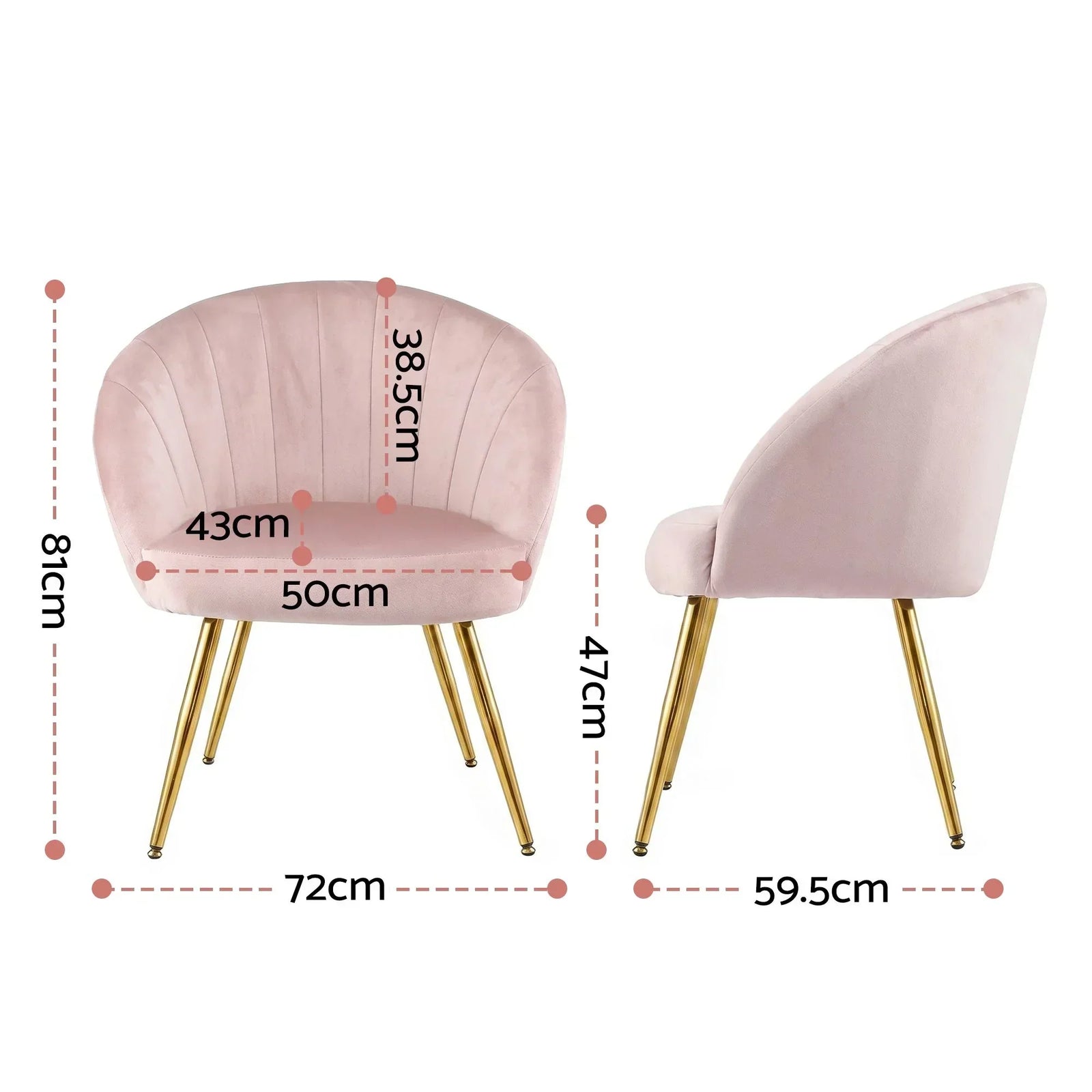 Eloise Armchair – Velvet Accent Chair, Wide Back, Gold Legs, Pink