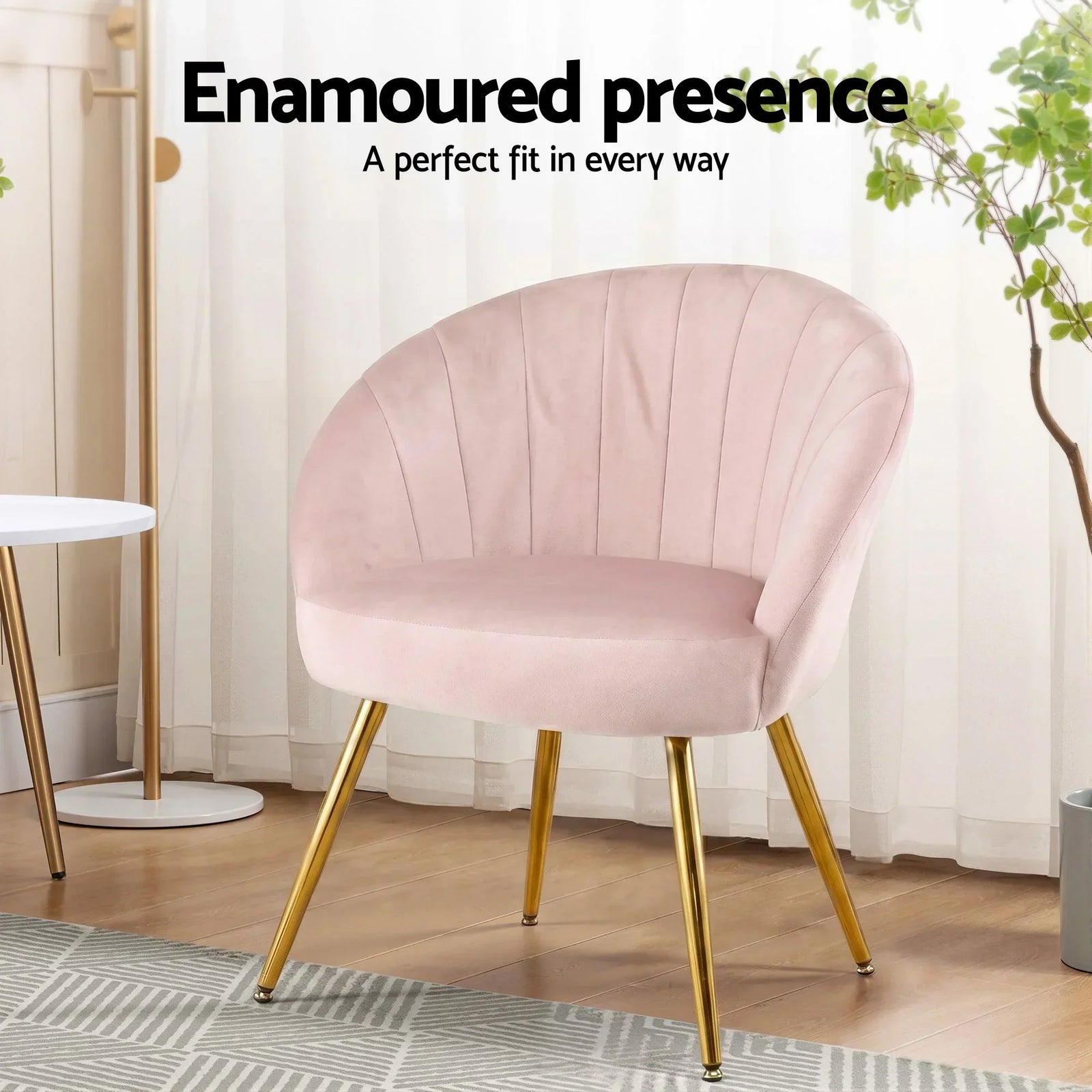 Eloise Armchair – Velvet Accent Chair, Wide Back, Gold Legs, Pink