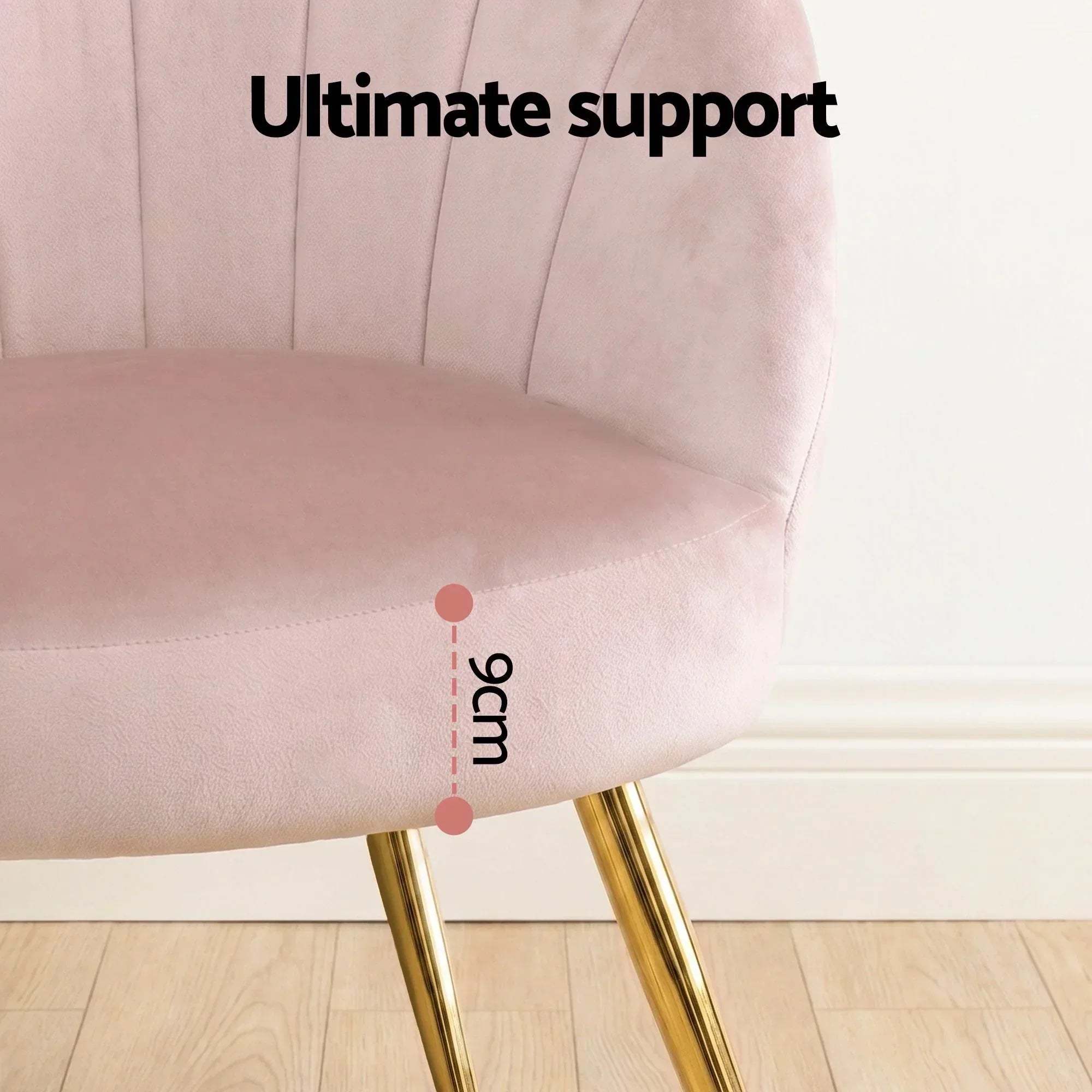 Eloise Armchair – Velvet Accent Chair, Wide Back, Gold Legs, Pink