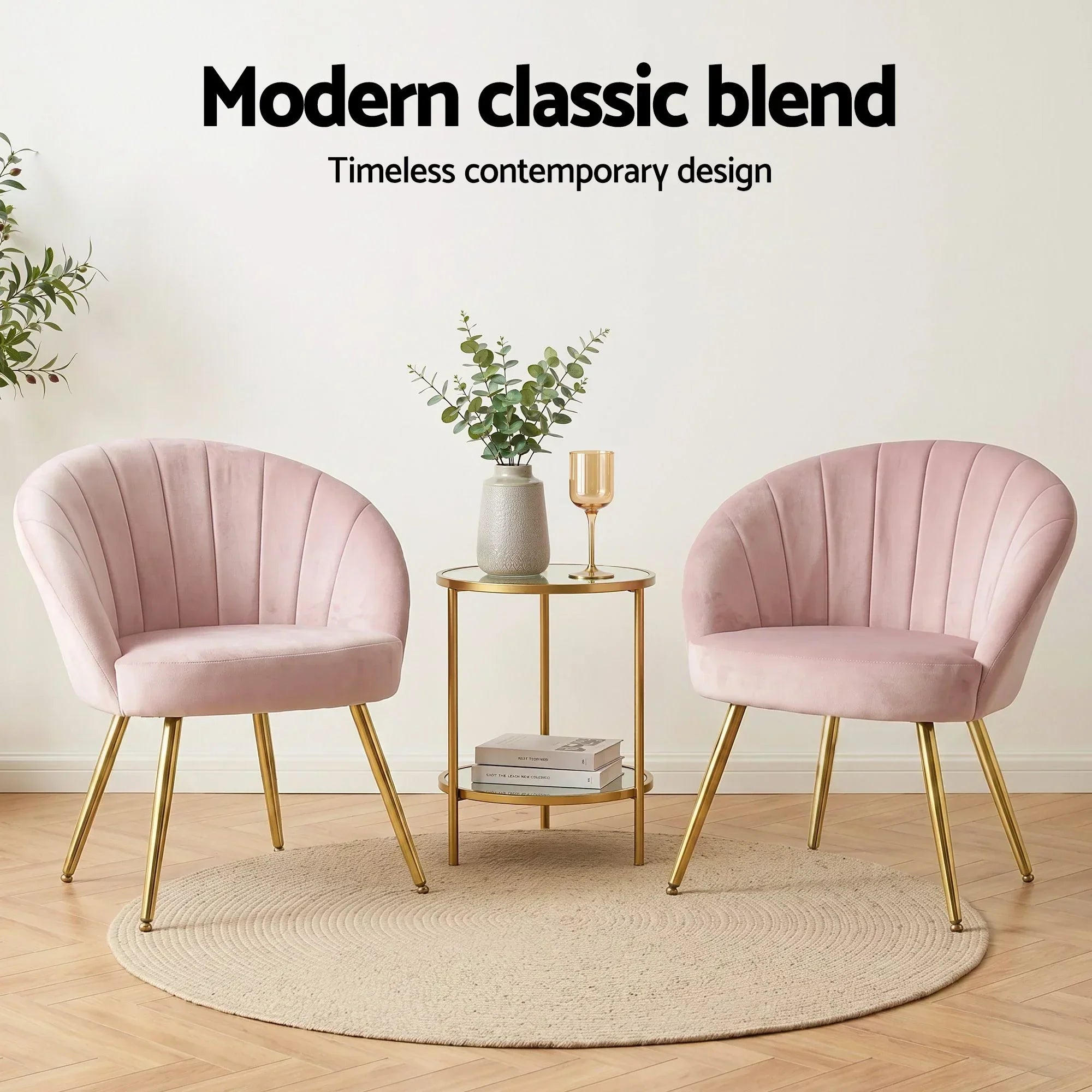 Eloise Armchair – Velvet Accent Chair, Wide Back, Gold Legs, Pink