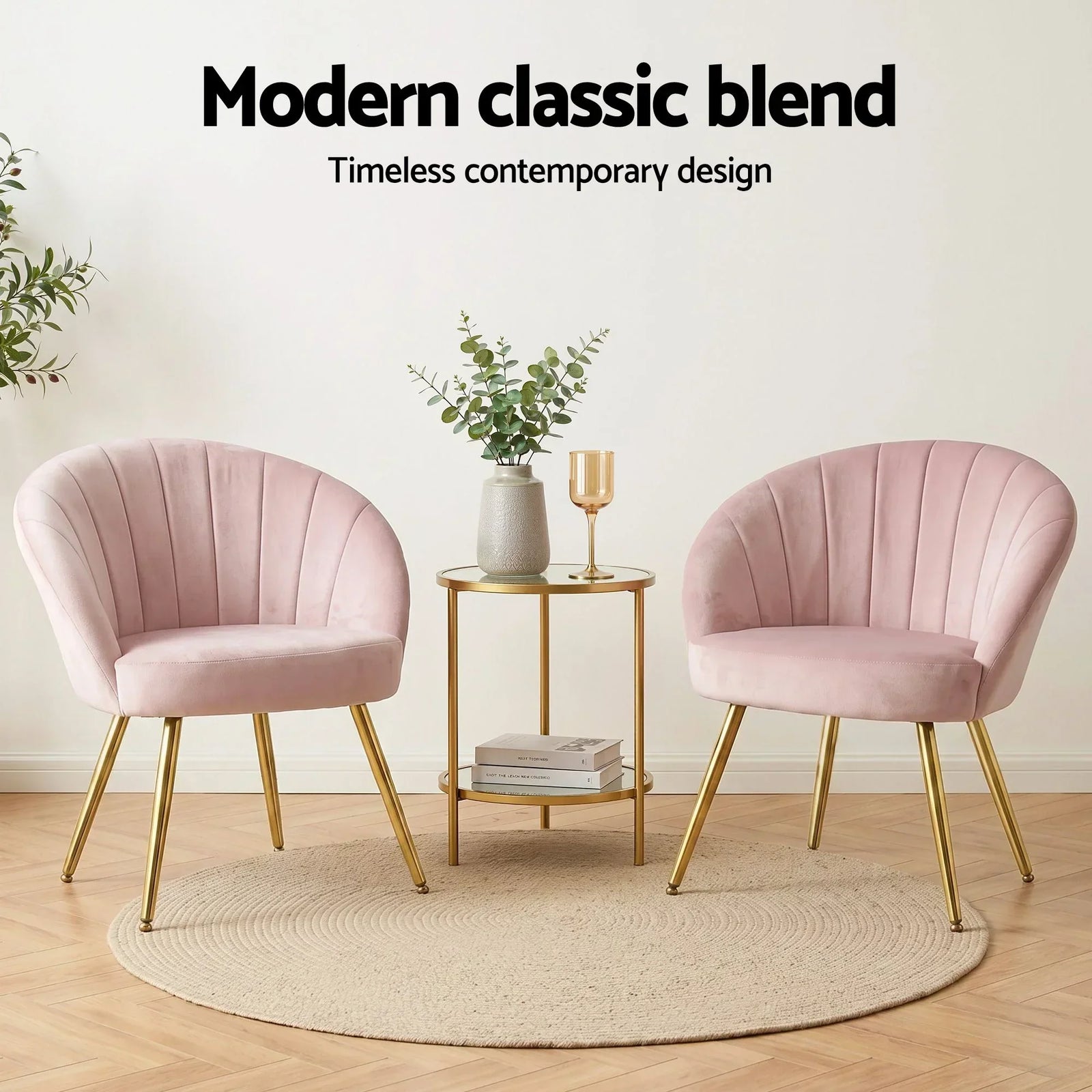 Eloise Armchair – Velvet Accent Chair, Wide Back, Gold Legs, Pink