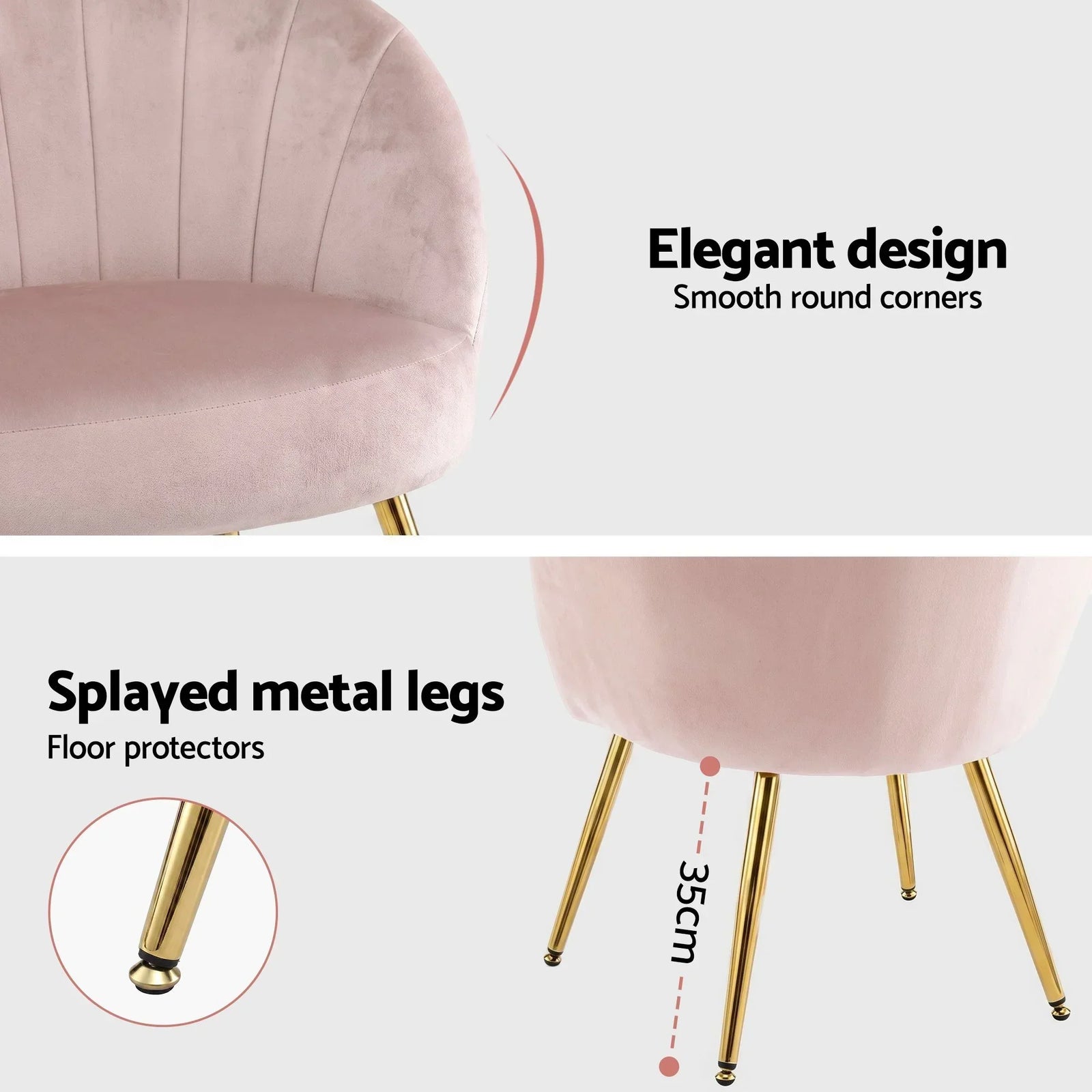 Eloise Armchair – Velvet Accent Chair, Wide Back, Gold Legs, Pink