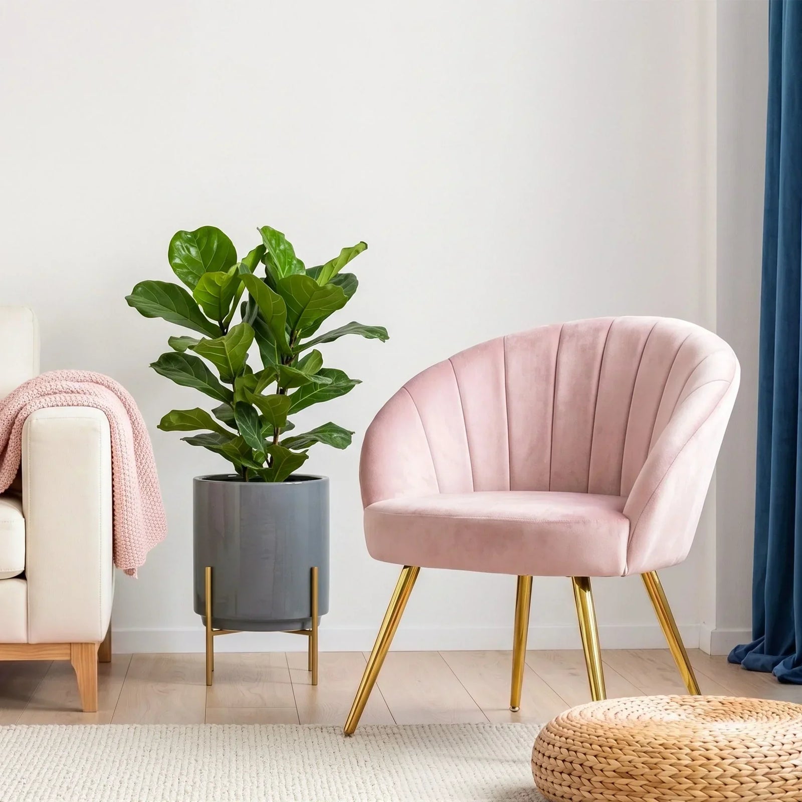 Eloise Armchair – Velvet Accent Chair, Wide Back, Gold Legs, Pink
