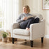 Linen Accent Armchair – Curved Armrests, Rubberwood Legs, Beige, 150kg