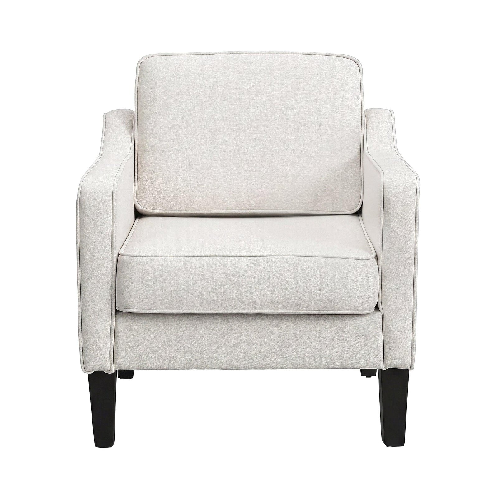 Linen Accent Armchair – Curved Armrests, Rubberwood Legs, Beige, 150kg
