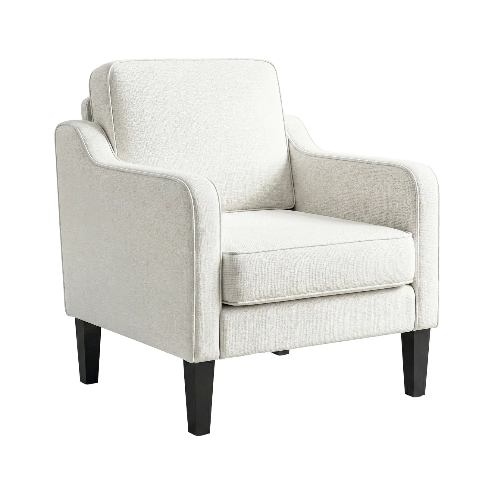 Linen Accent Armchair – Curved Armrests, Rubberwood Legs, Beige, 150kg