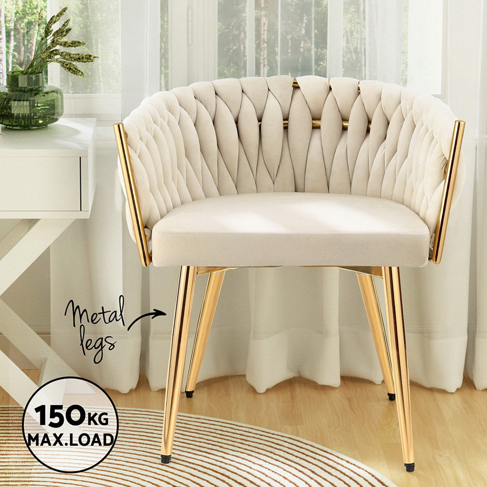 1 Set of 2  Dining Chairs Velvet Armchair Beige
