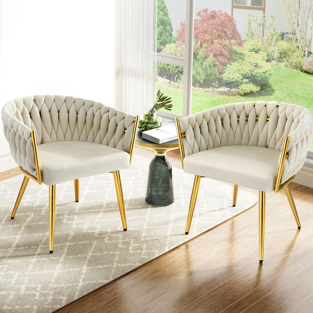 1 Set of 2  Dining Chairs Velvet Armchair Beige