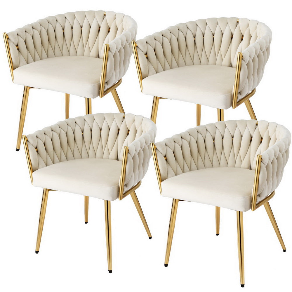 1 Set of 4  Dining Chairs Velvet Armchair Beige