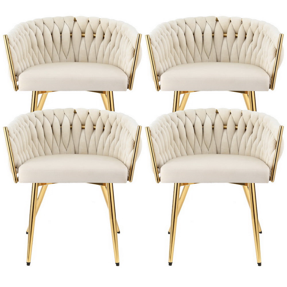 1 Set of 4  Dining Chairs Velvet Armchair Beige
