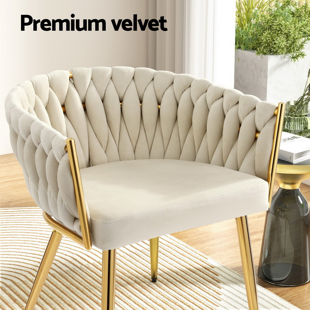 1 Set of 4  Dining Chairs Velvet Armchair Beige