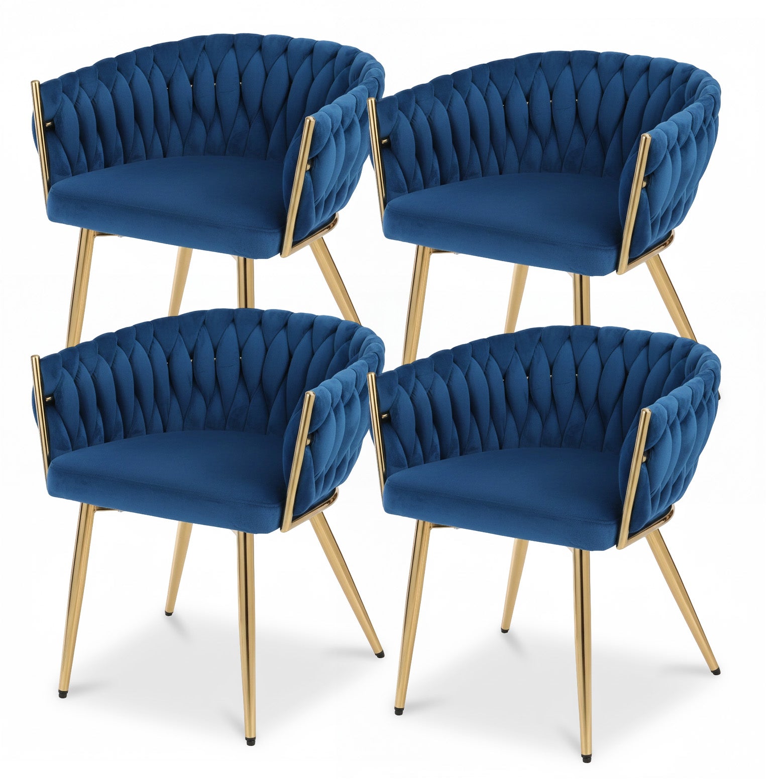 1 Set of 4 Dining Chairs Velvet Weaving Armchair Blue