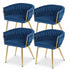 1 Set of 4 Dining Chairs Velvet Weaving Armchair Blue