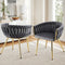 Set of 2 Velvet Dining Chairs Grey Armchair Steel Legs