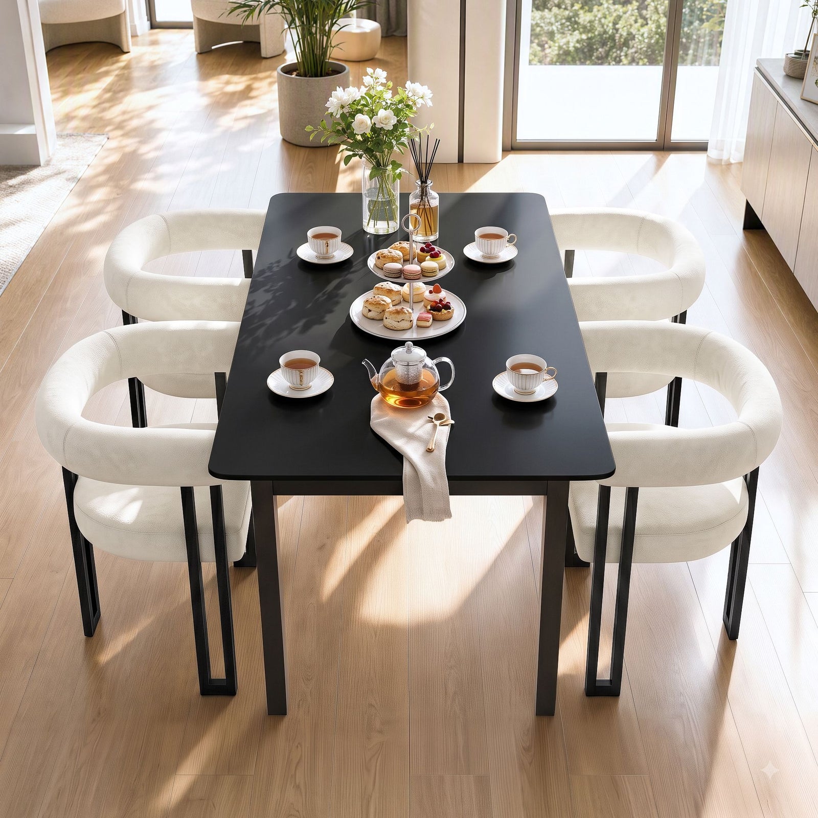 Dining Chairs Set of 2 Velvet Upholstered Barrel Chairs with Curved Armrests & Back Beige