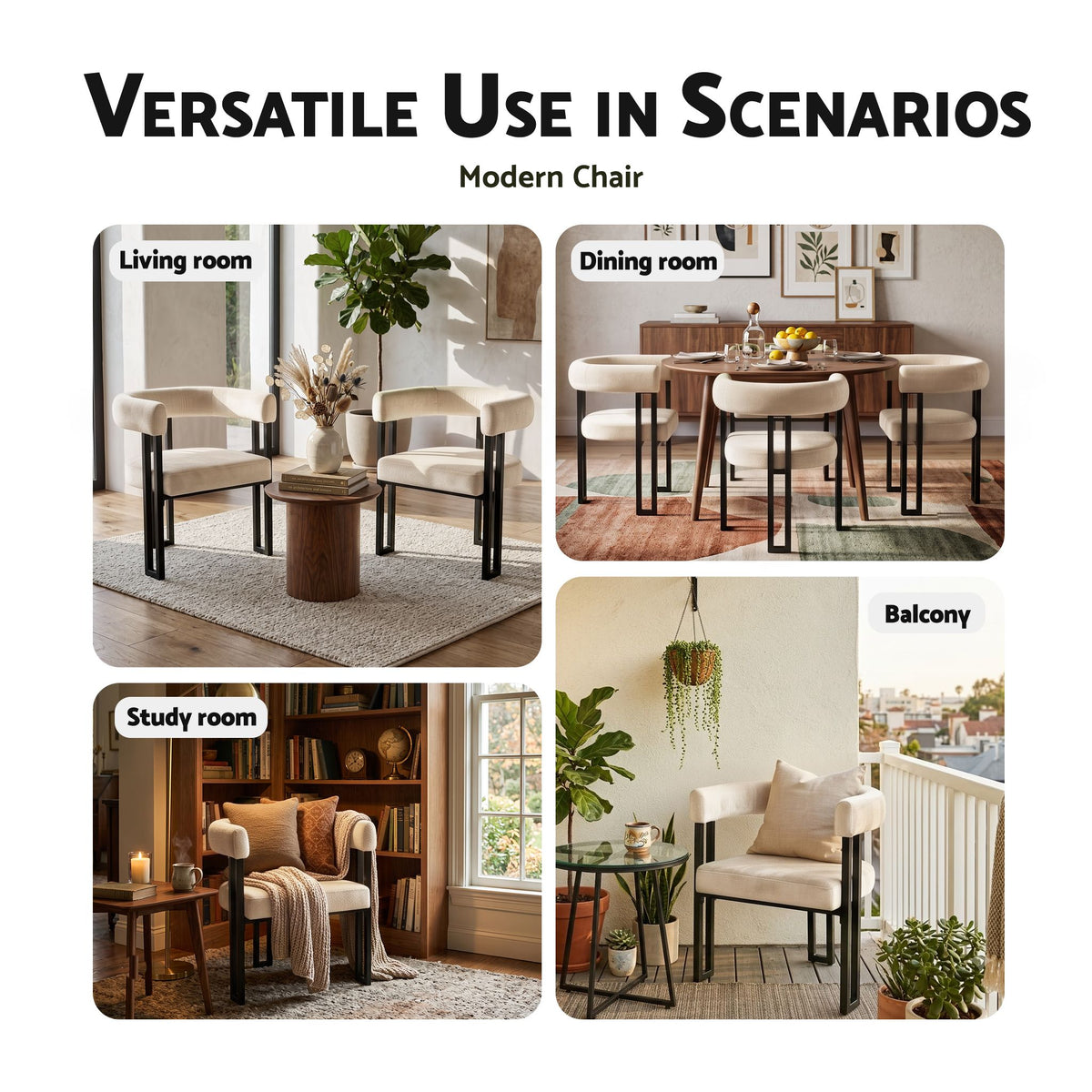 Dining Chairs Set of 2 Velvet Upholstered Barrel Chairs with Curved Armrests & Back Beige