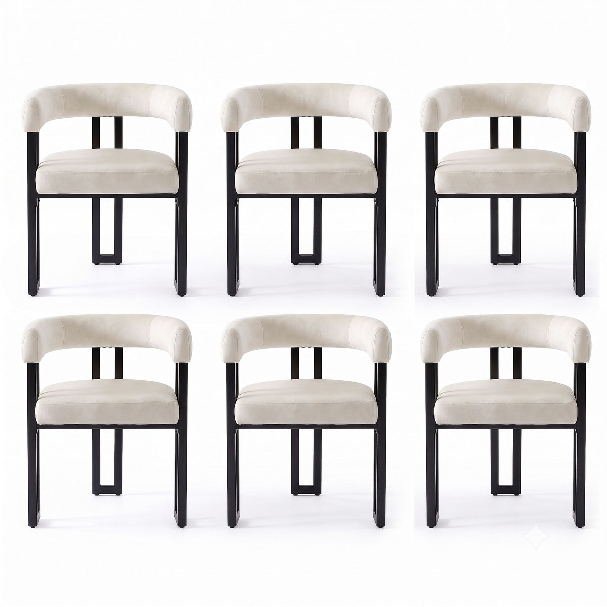 Dining Chairs Set of 6 Velvet Upholstered Barrel Chairs with Curved Armrests & Back Beige