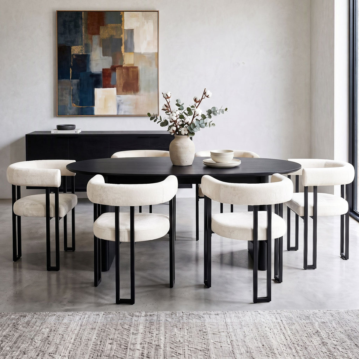 Dining Chairs Set of 6 Velvet Upholstered Barrel Chairs with Curved Armrests & Back Beige