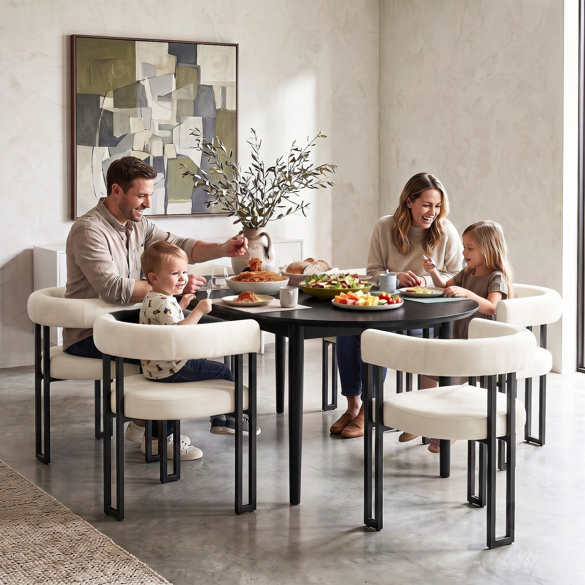 Dining Chairs Set of 6 Velvet Upholstered Barrel Chairs with Curved Armrests & Back Beige