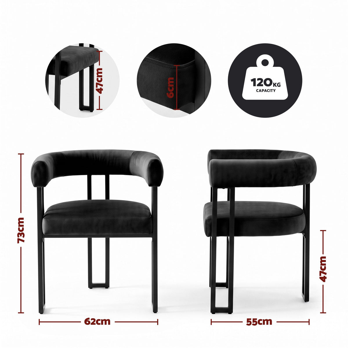 Dining Chairs Set of 4 Velvet Upholstered Barrel Chairs with Curved Armrests & Back Black