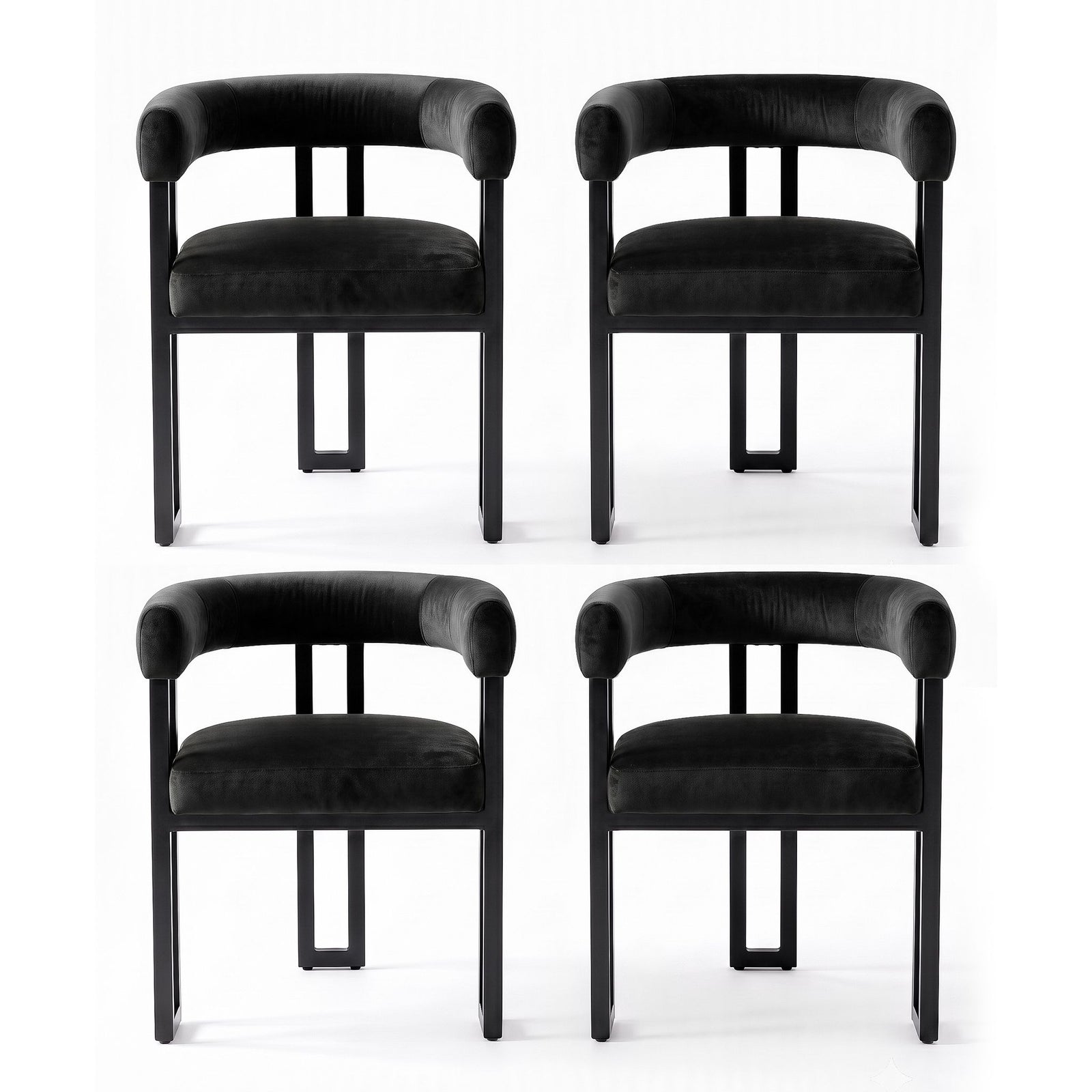 Dining Chairs Set of 4 Velvet Upholstered Barrel Chairs with Curved Armrests & Back Black