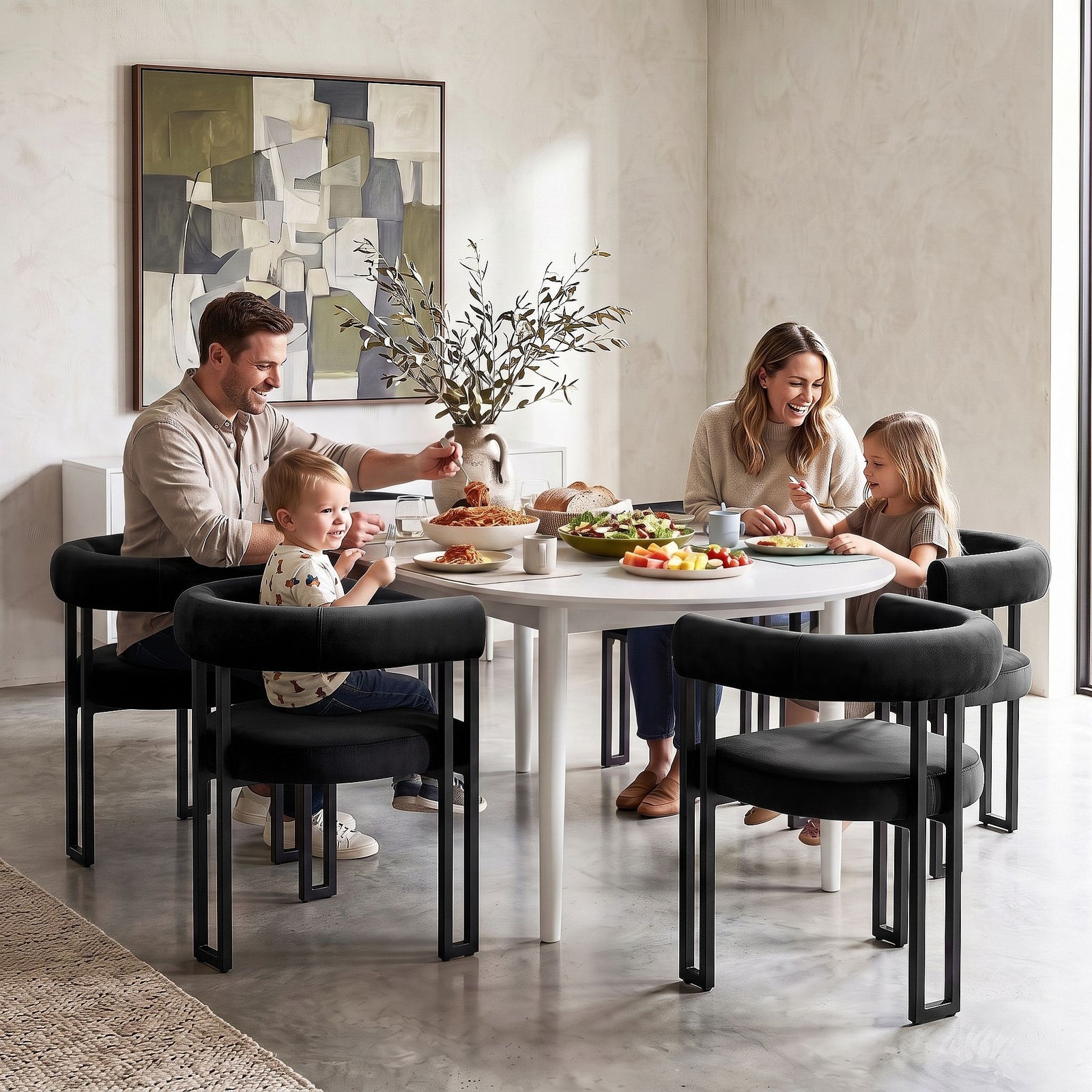 Dining Chairs Set of 4 Velvet Upholstered Barrel Chairs with Curved Armrests & Back Black
