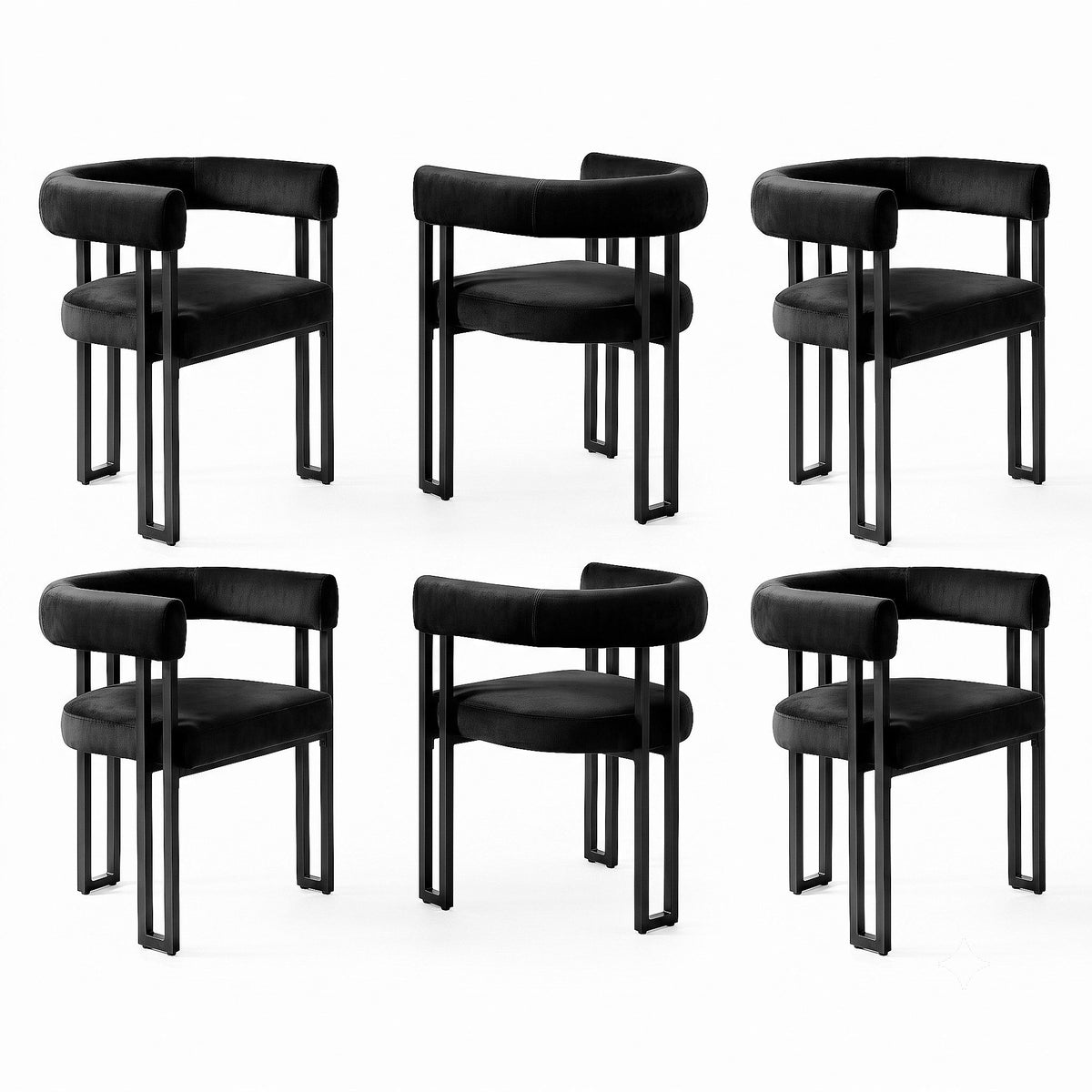 Dining Chairs Set of 6 Velvet Upholstered Barrel Chairs with Curved Armrests & Back Black