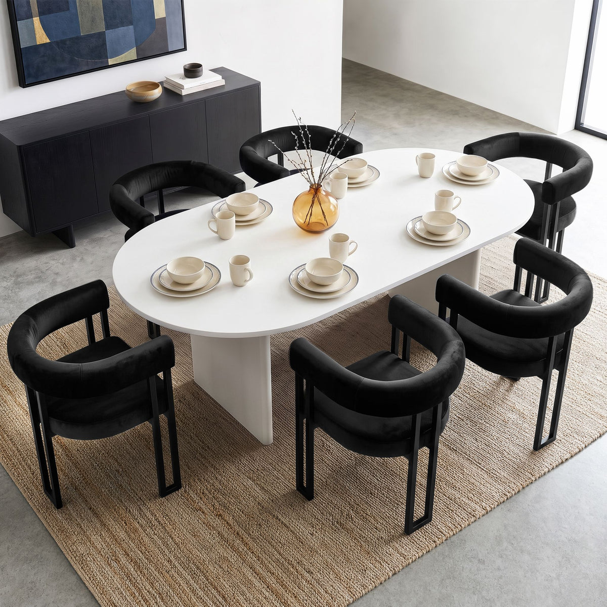 Dining Chairs Set of 6 Velvet Upholstered Barrel Chairs with Curved Armrests & Back Black
