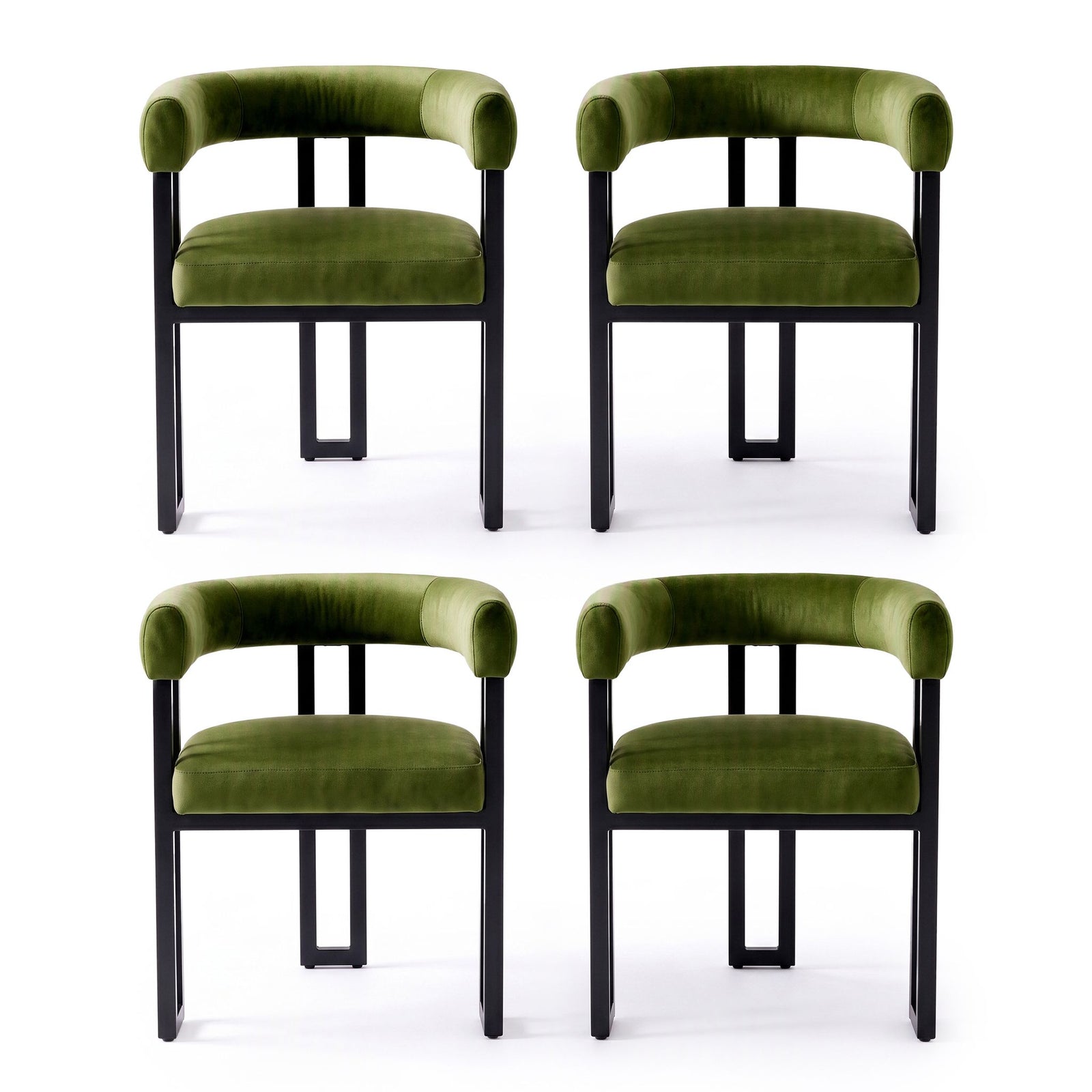 Dining Chairs Set of 4 Velvet Upholstered Barrel Chairs with Curved Armrests & Back Green