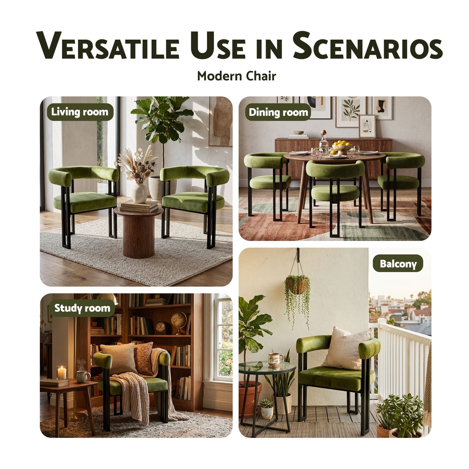 Dining Chairs Set of 4 Velvet Upholstered Barrel Chairs with Curved Armrests & Back Green