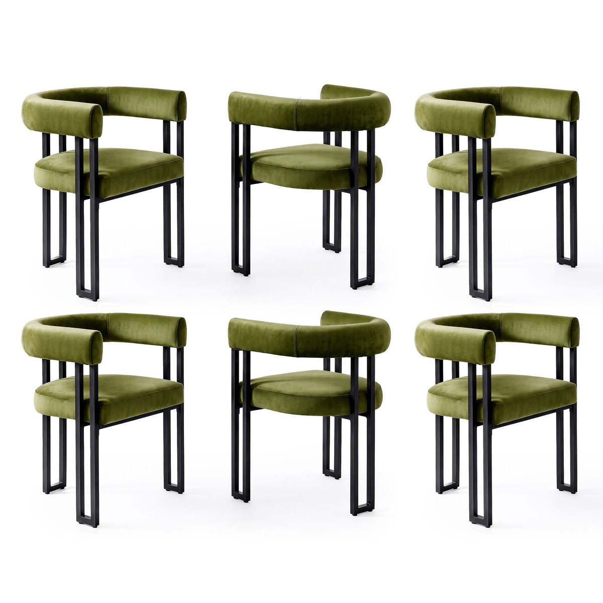 Artiss 6 Piece Velvet Barrel Dining Chairs Set Curved Armrests Green Metal Legs
