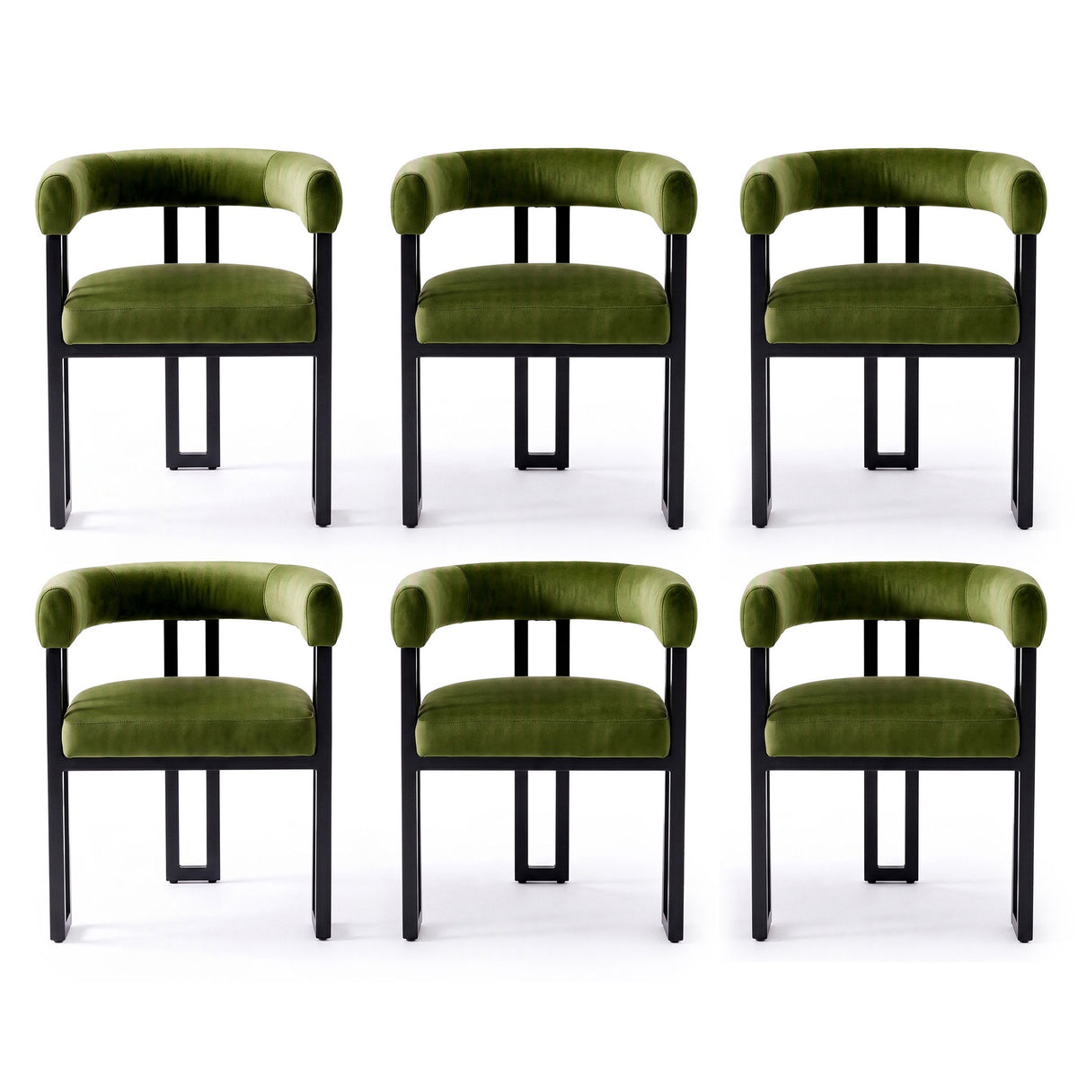 Artiss 6 Piece Velvet Barrel Dining Chairs Set Curved Armrests Green Metal Legs