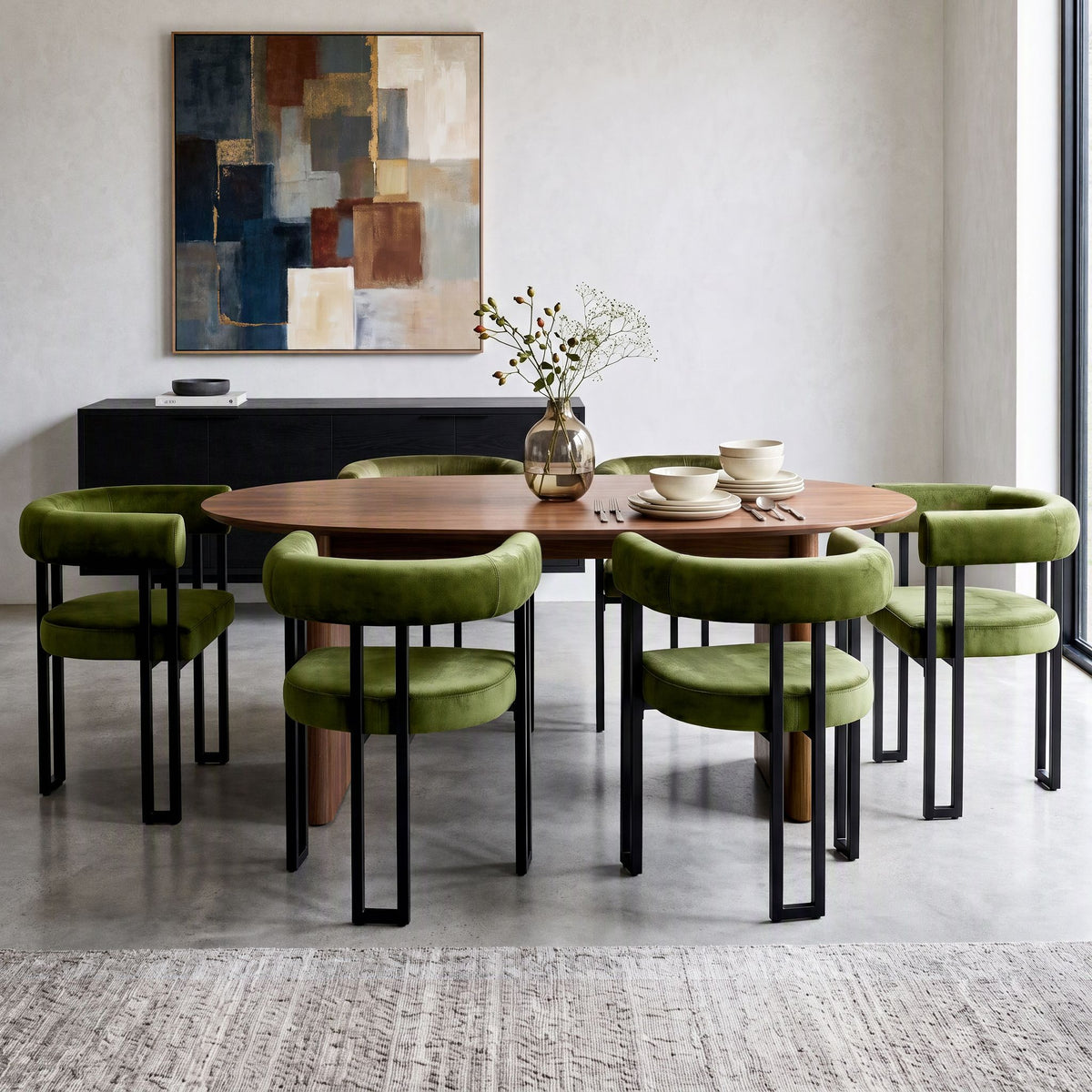 Artiss 6 Piece Velvet Barrel Dining Chairs Set Curved Armrests Green Metal Legs