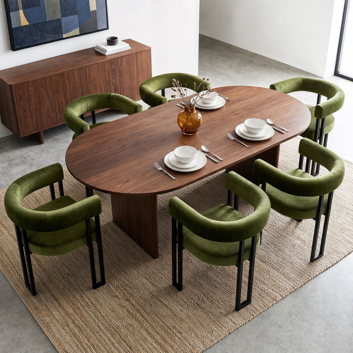 Artiss 6 Piece Velvet Barrel Dining Chairs Set Curved Armrests Green Metal Legs