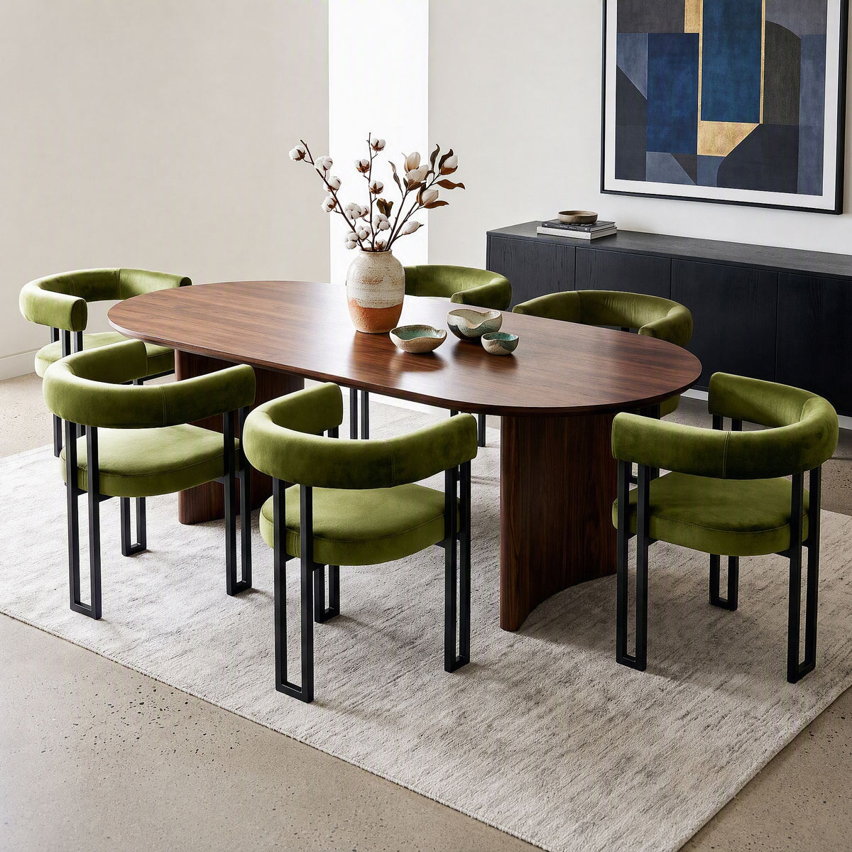 Artiss 6 Piece Velvet Barrel Dining Chairs Set Curved Armrests Green Metal Legs