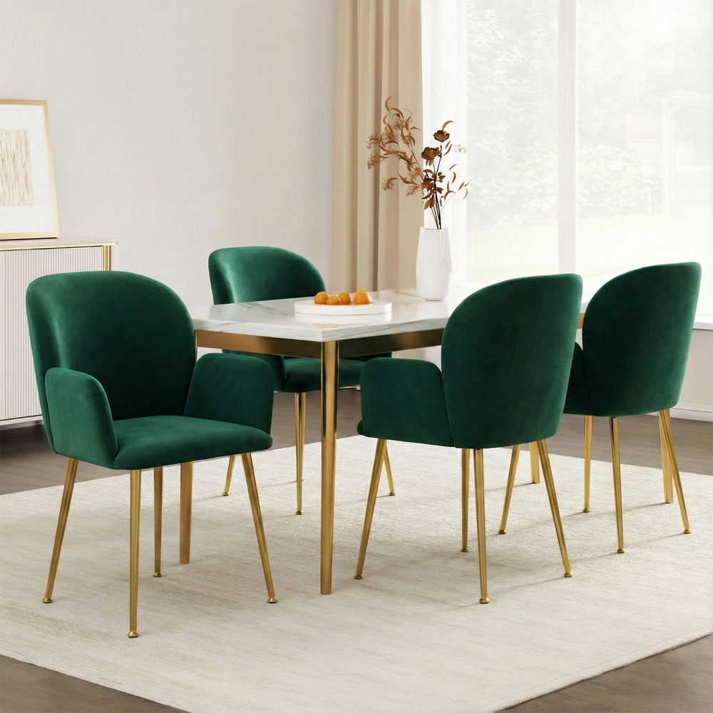 Dining Chairs Set of 4 Velvet Armchair Green