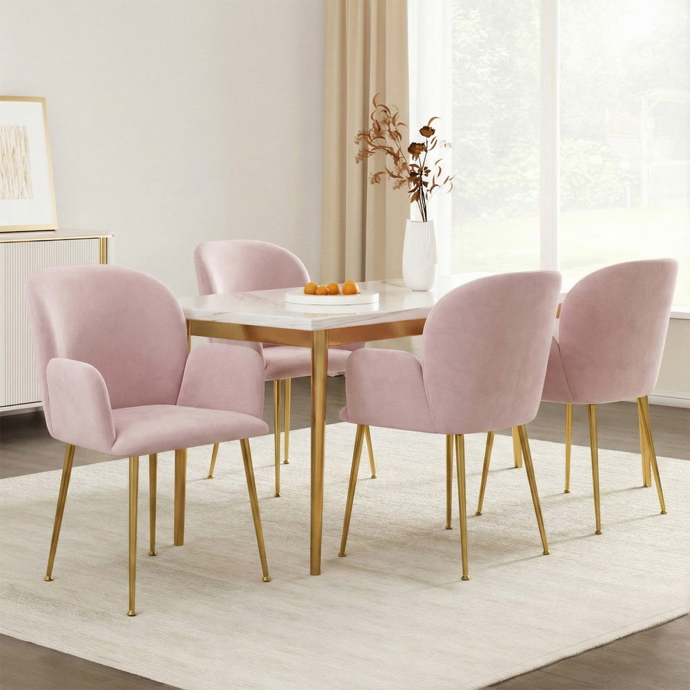 Dining Chairs Set of 4 Velvet Armchair Pink