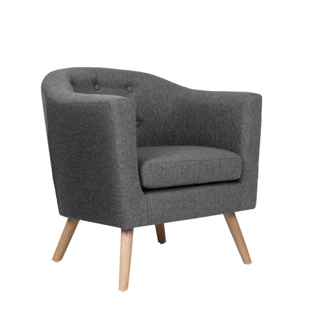 Artiss Adora Armchair Grey Linen Accent Chair Tufted Design Wooden Frame