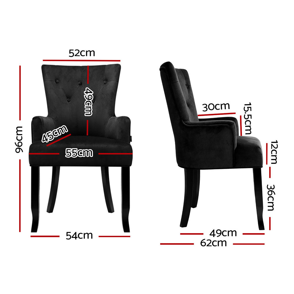 2x Artiss Dining Chairs Velvet French Provincial Armchair Black